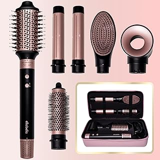 ELLA BELLA® 6 in 1 Professional Hot Air Styler • Powerful Hair Dryer & Straightener Set • Styling Without Heat Damage • Fast Drying Curling Volumizing Straightening • Includes Protective Travel Case