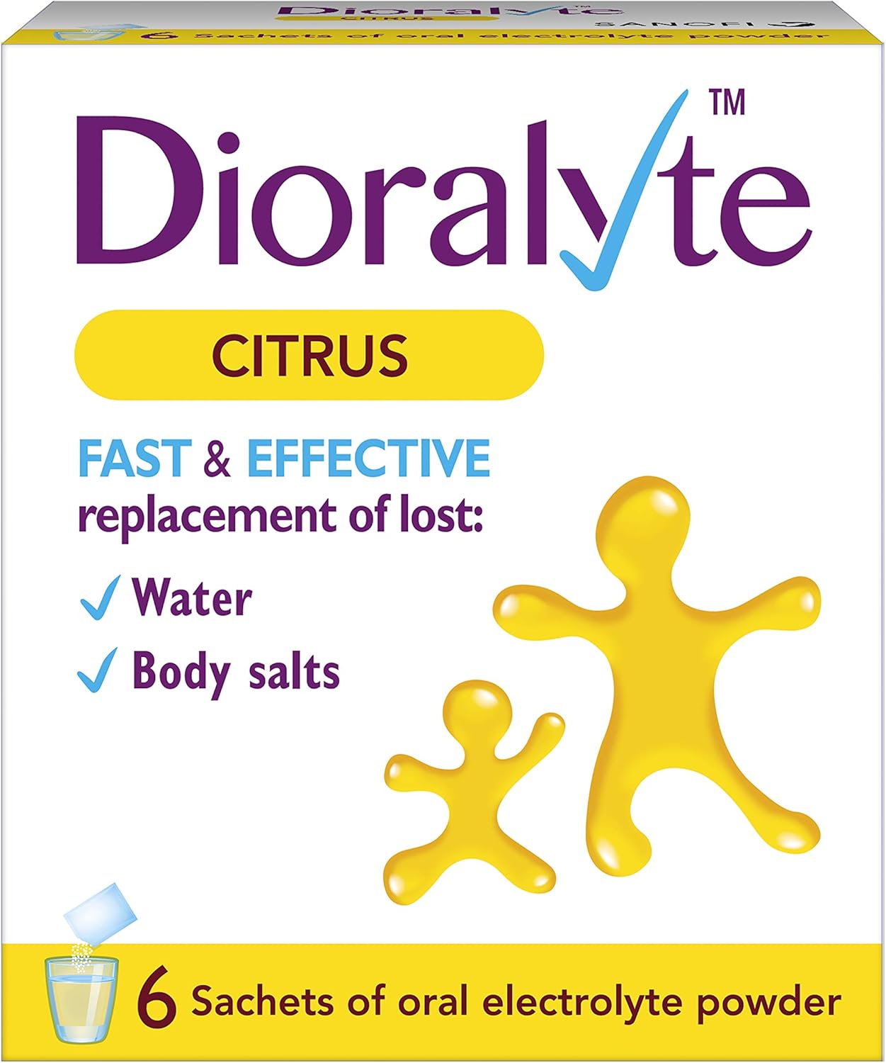 Dioralyte Citrus - Fast and Effective Supplement Treatment for Reducing Dehydration and Replacing Electrolytes (mineral salts) of Lost Body Water and Salts- Citrus Flavour - Powder, 6 Sachets