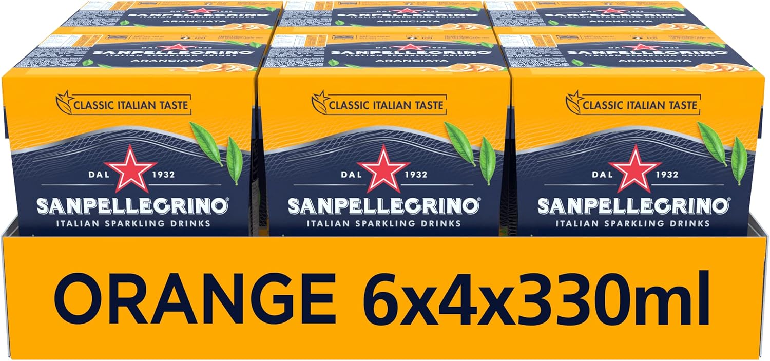 San Pellegrino Italian Sparkling Drinks Classic Taste Original Sparkling Orange Canned Soft Drink 24 Pack (6 Pack x 4 x 330ml)