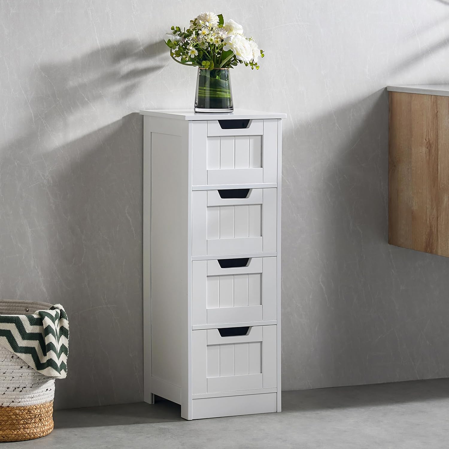 Vida Designs Bathroom 4 Drawer Floor Standing Cabinet Unit Storage Wood, White