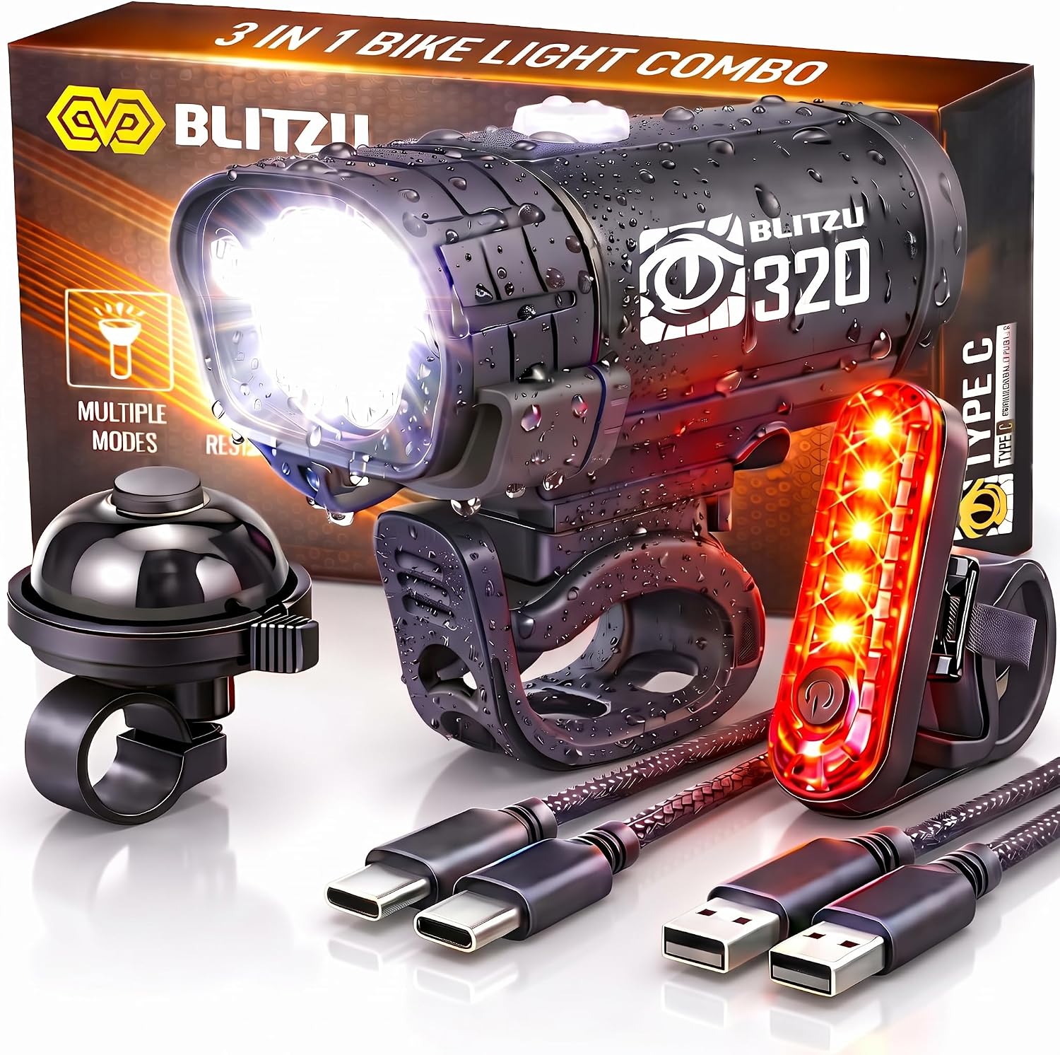 Bike Lights for Night Riding with Bell, Rechargeable Light Front and Back