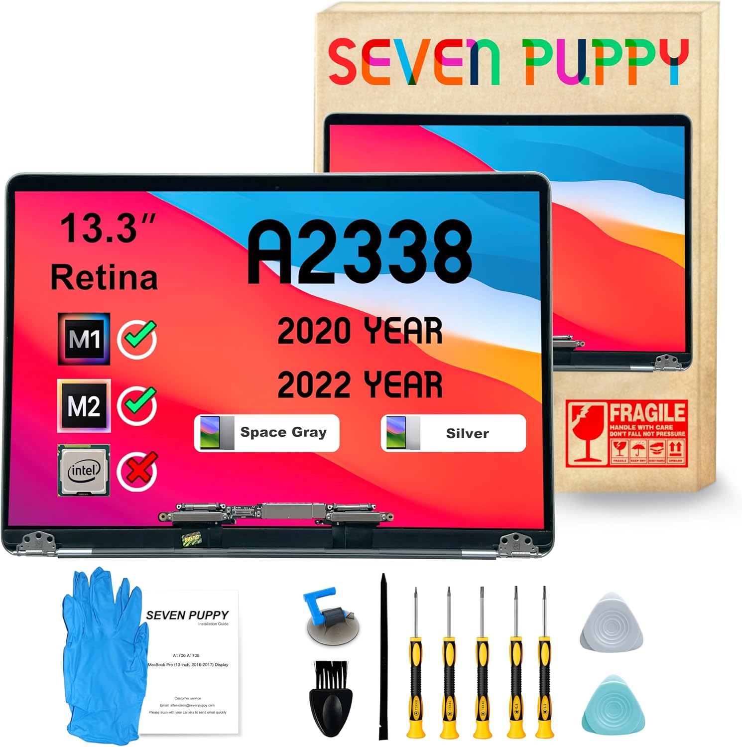 seven puppy (Space Gray) for MacBook Pro A2338 (M1,2020) (M2,2022) EMC (3578) (8162) Retina Full CFCC Display Assembly LED LCD Screen ReplacementA+++