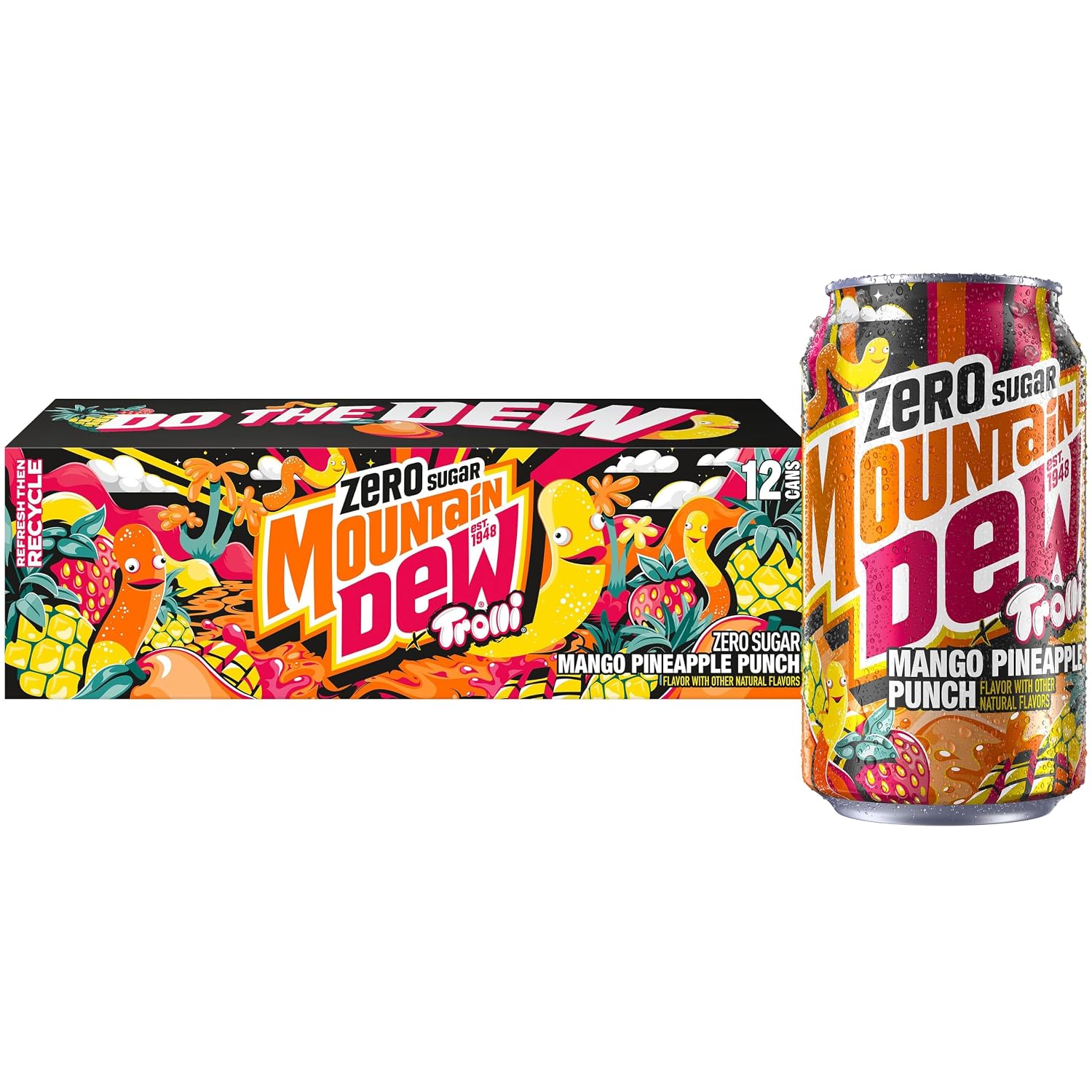 Mountain Dew Zero Sugar Soda, Trolli Mango Pineapple Punch
