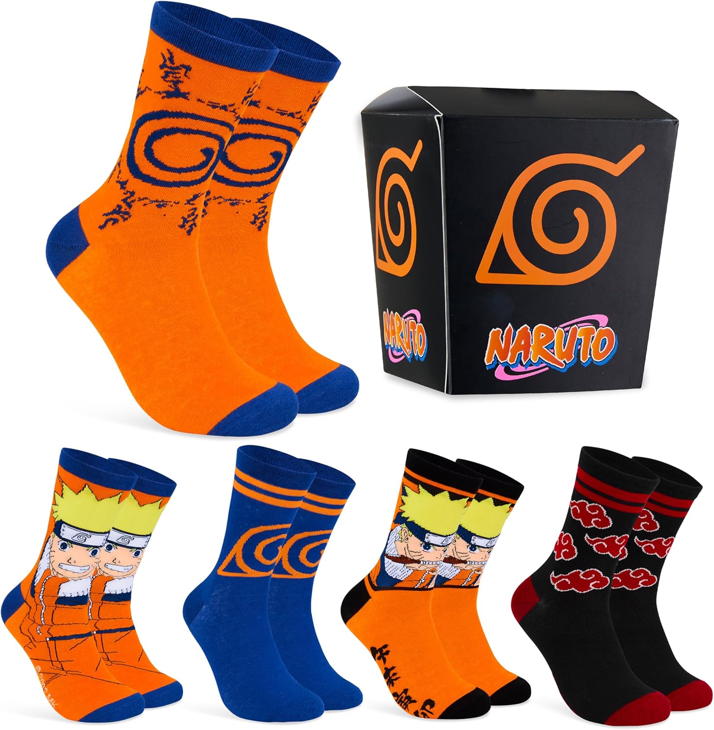 Naruto Mens Socks Pack of 5 Crew Socks for Men Teenagers Soft Breathable Work Sports Casual - Size 7-12 Gifts for Him
