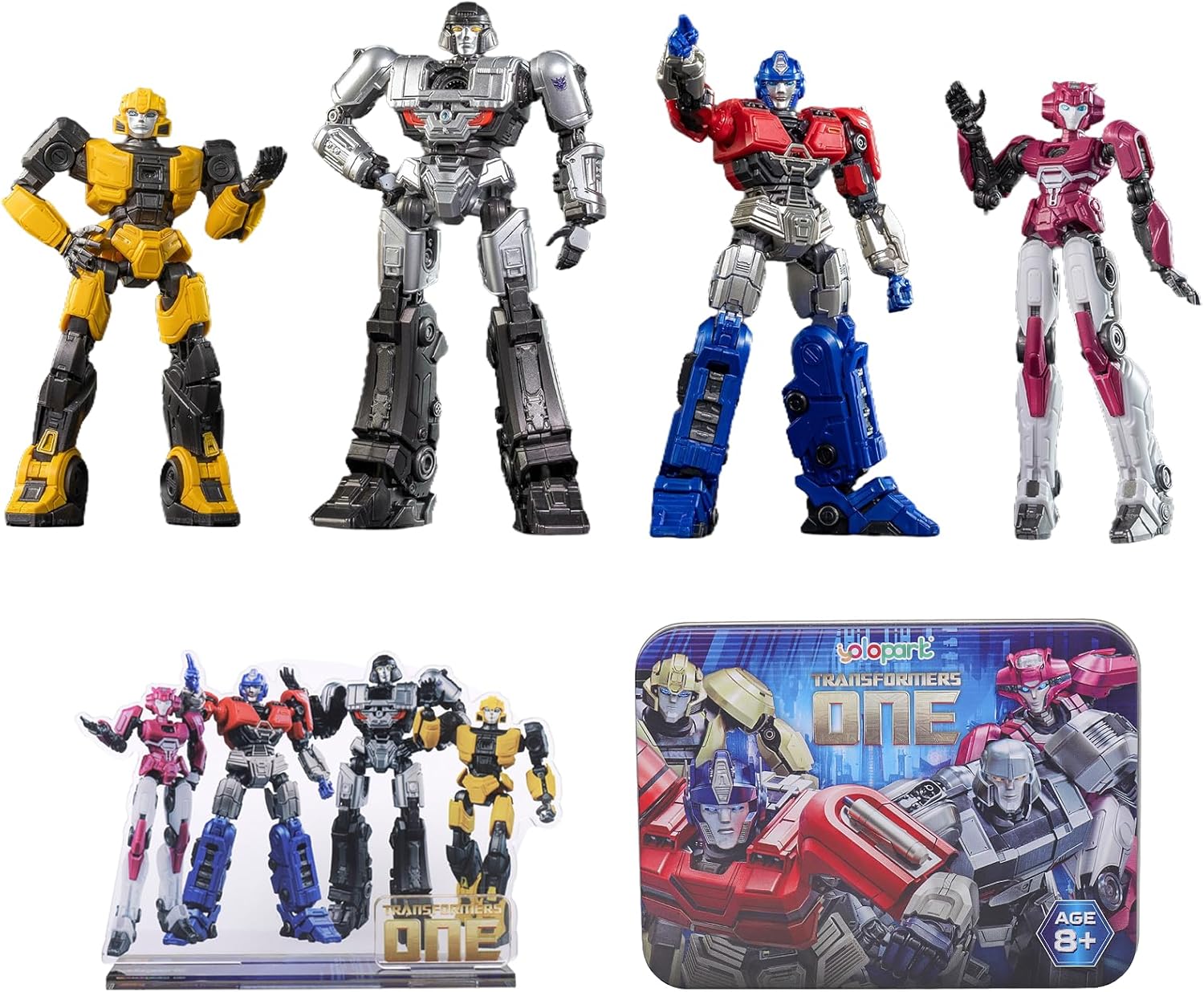 YOLOPARK Transformers One Toys Cog-Less Mode 4 Pack,Highly Articulated Bumblebee,Optimus Prime,Megatron,Elita-1 Transformer Toys for Kids Age 8 and Up,No Converting