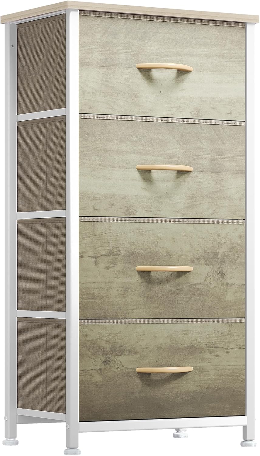 YITAHOME Chest of Drawer Bedroom with 4 Drawers Storage Unit Steel Frame Wood Top Fabric Dresser for Bedroom Living room,Closet,Light wood color