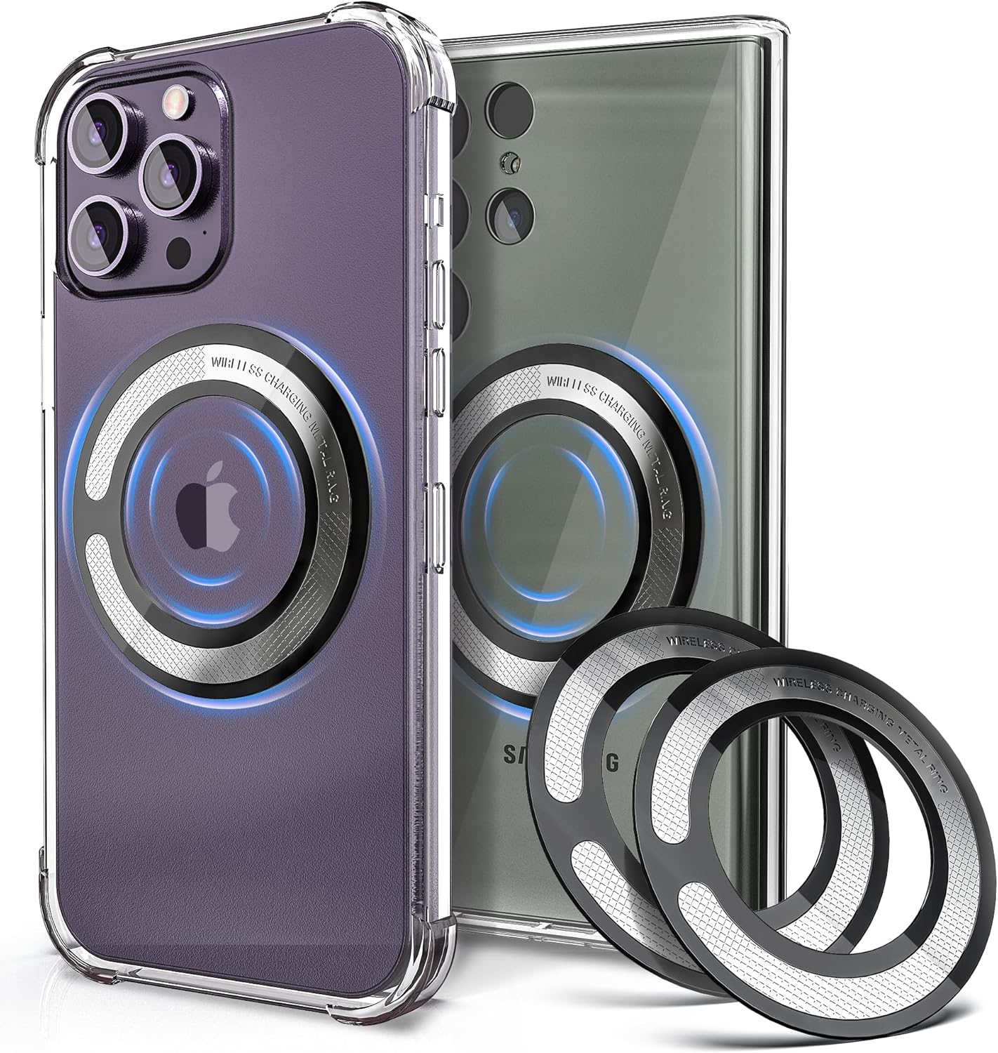 4Pcs Adapter Ring for Magsafe, Magnet Adapter, Magsafe Sticker with 3M Adhesive, Black Metal Loop for Wireless Charger/Card Wallet/Car Mount/Battery Pack/Socket Grip, Compatible with All Phone