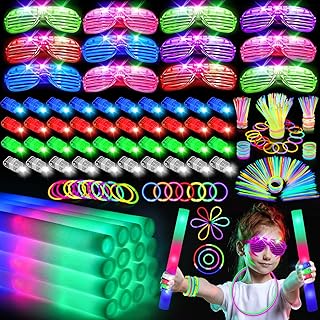 168 PCS Glow in the Dark Party Supplies, Light Up Party Favors 12PCS LED Glasses, 16PCS Foam Glow Sticks, 40PCS Finger Lights, 100PCS Glow Sticks for Wedding, Concert, Raves, Birthday