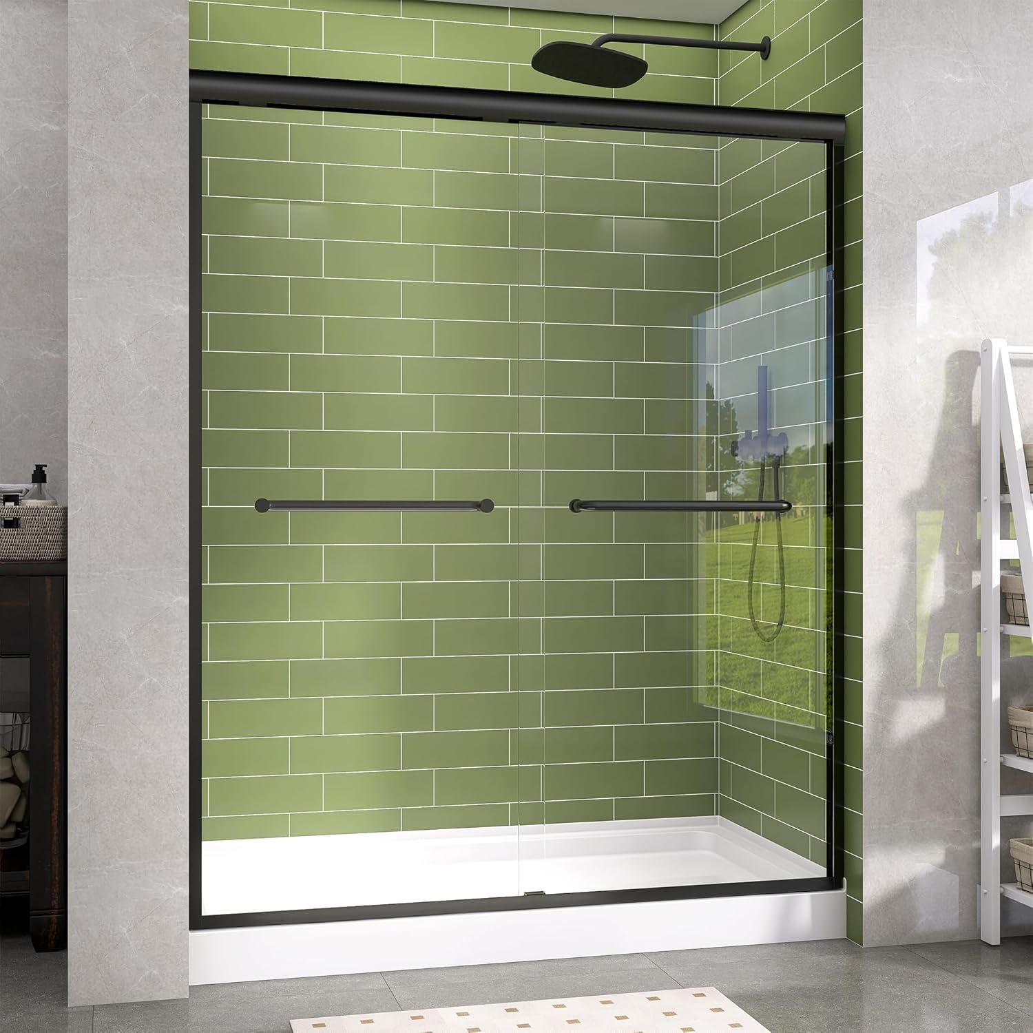 GETPRO Shower Door Double Sliding 57-60 in. W x 72 in. H Semi-Frameless Bypasss Bathroom Glass Shower Sliding Doors,1/4 inch Clear Tempered Glass Door for Walk-in Shower Matte Black