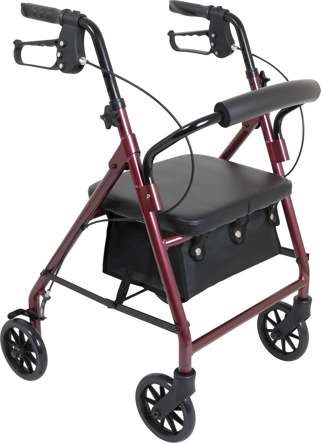 Probasics Junior Aluminum Rollator with 6 Inch Wheels, 250 Pound Weight Capacity, Burgundy, Medical Walker