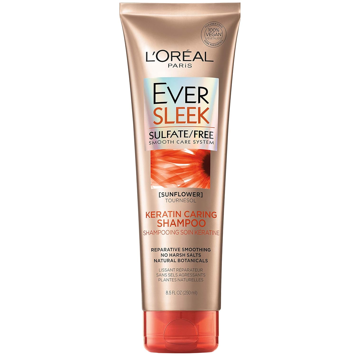 L'Oreal Paris EverSleek Sulfate Free Keratin Caring Shampoo, with Sunflower Oil, 8.5 Fl; Oz