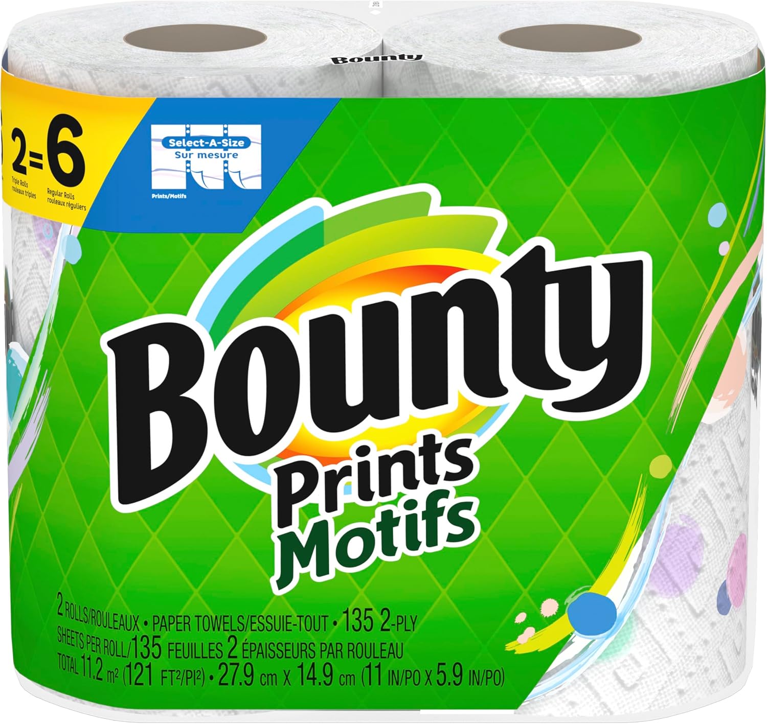 Bounty Select-A-Size Paper Towels, Prints, 2 Triple Rolls = 6 Regular Rolls (Packaging May Vary)