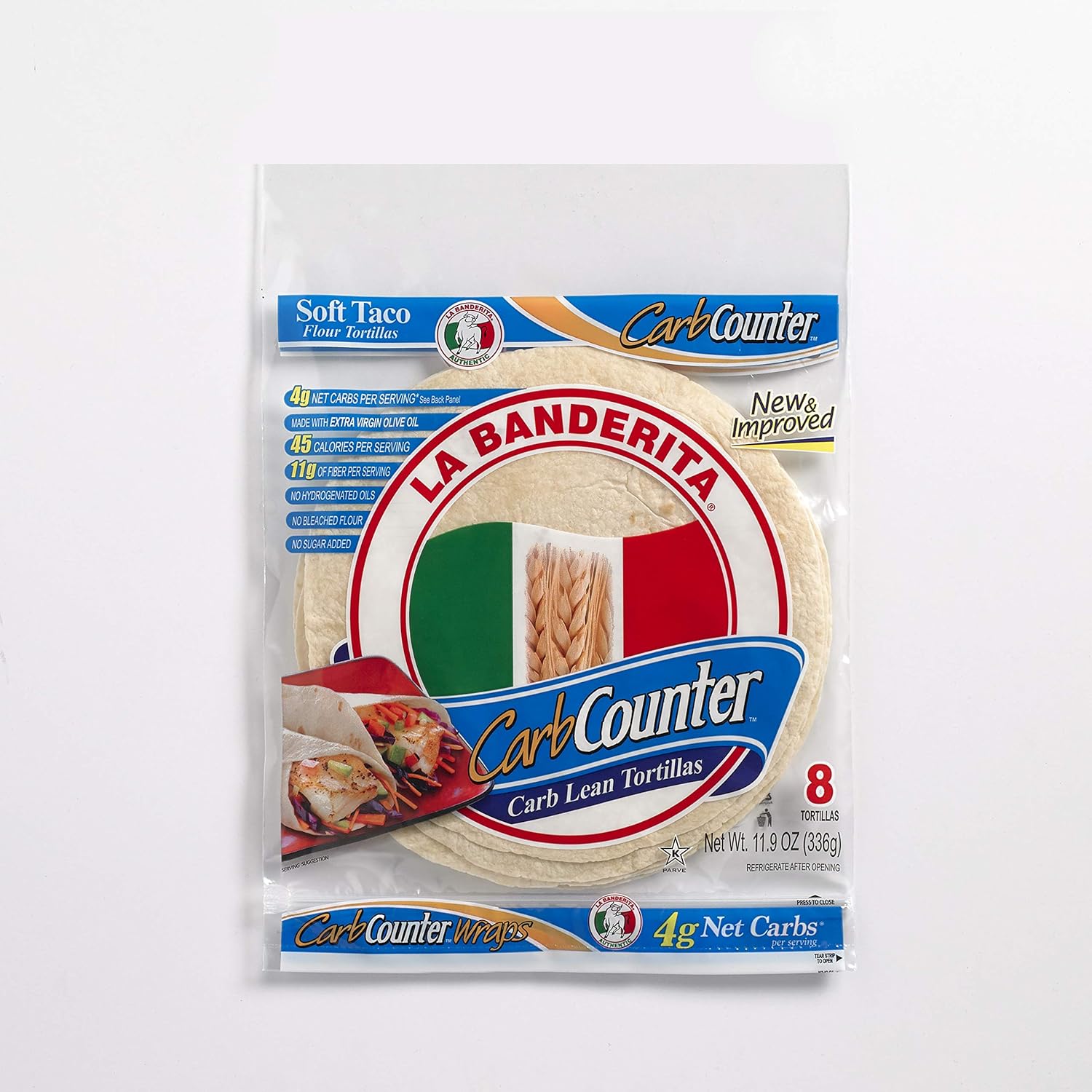 La Banderita Carb Counter Flour Tortillas | 8" Size | 8 Count Each Pack | 12 Pack Case | *Taste the Tradition.