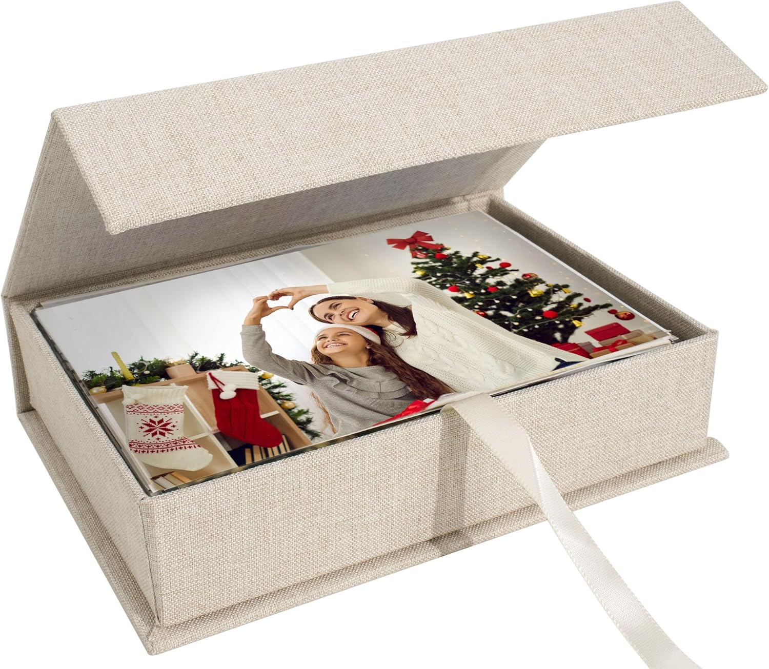 Hiwhy Photo Storage Box 10x15 cm, Linen Photo Box, Memory Box Perfect to Store Your Photo, Pictures, Certificates, Scrapbooking Supplies, Keepsakes and Jewelry Beige