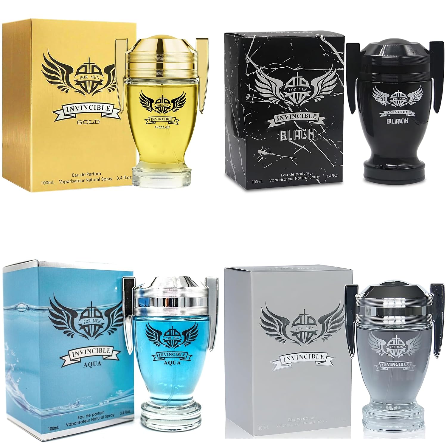 A CENTER Men's Cologne Gift Set 4 Pack Invincible Series - 3.4 Fl Oz Each