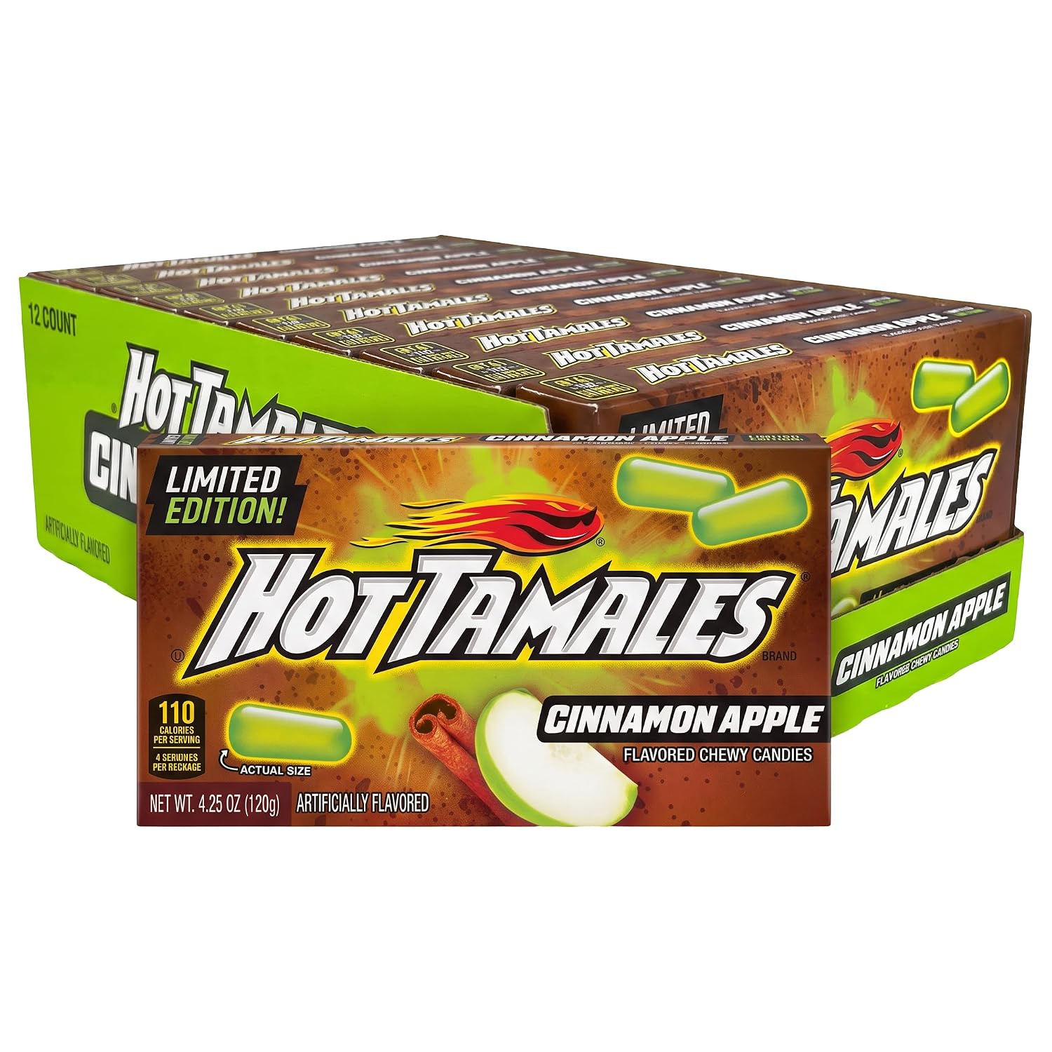 Hot Tamales Cinnamon Apple Candy, 4.25 oz Theater Boxes, 12 Count Case