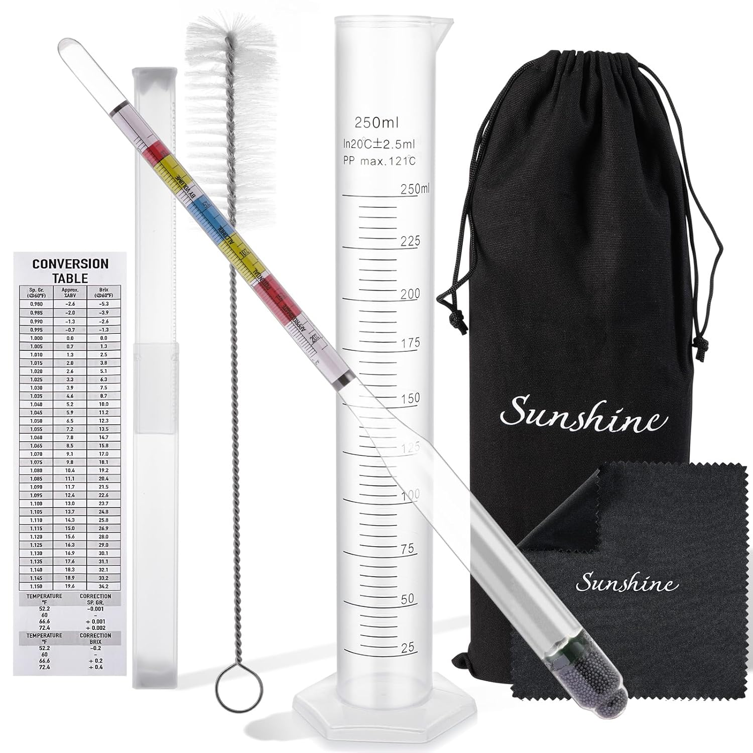 Hydrometer Mead Wine Beer Brewing Ale Making Kombucha Kit,Alcohol Tester Accessories Moonshine Still Kit Complete for Home Test Equipment-Specific Gravity Abv Tester
