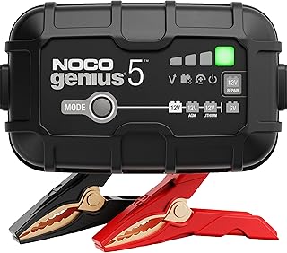 NOCO GENIUS5, 5A Smart Car Battery Charger, 6V and 12V Automotive Charger, Battery Maintainer, Trickle Charger, Float Charger and Desulfator for Motorcycle, ATV, Lithium and Deep Cycle Batteries