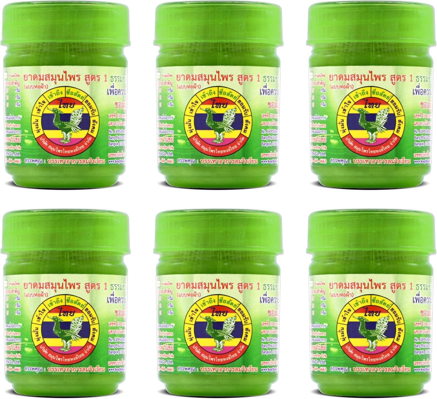 HONG THAI New Herbal Cotton Inhaler Nasal Inhaler Aromatherapy Green Pack of 6