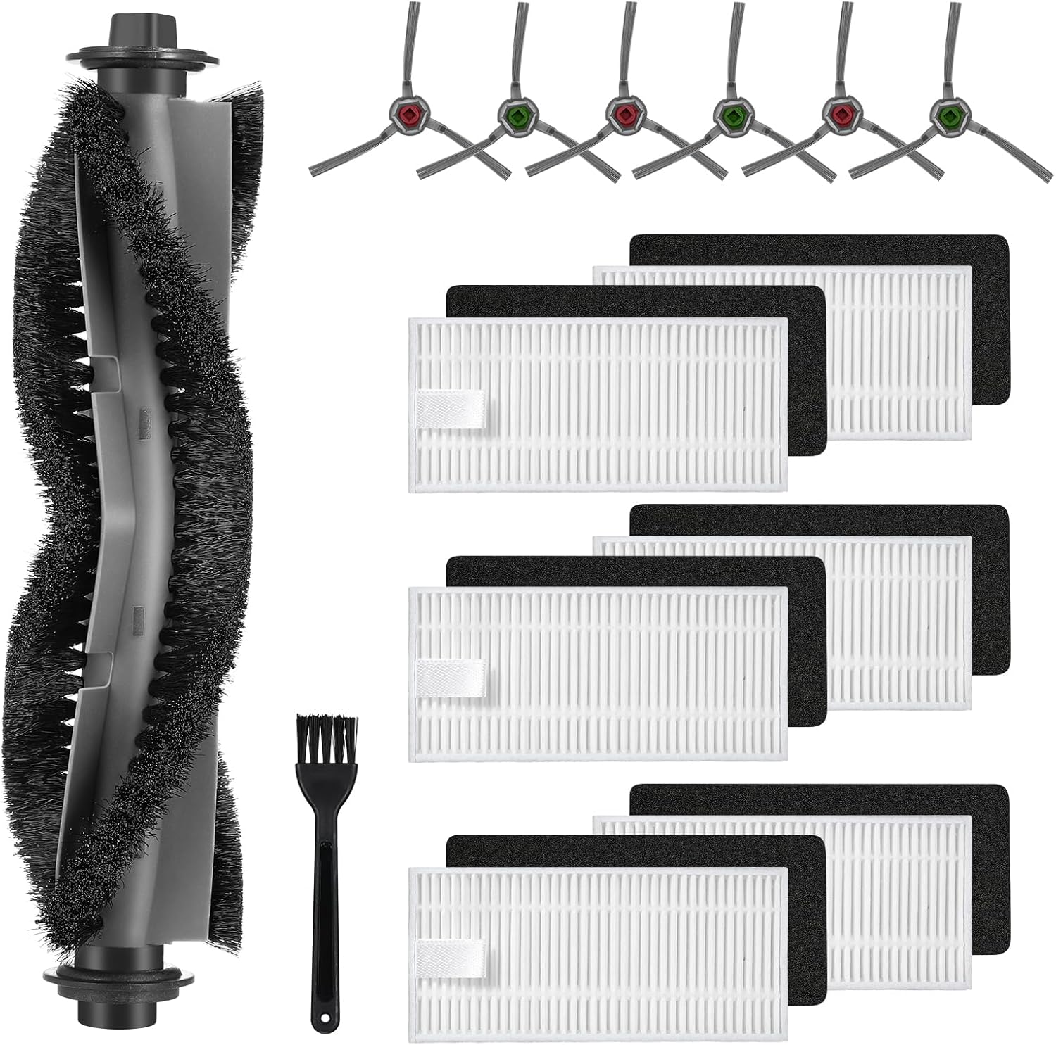 Airrobo P20 Robot Vacuum Cleaner Replacement Parts - 1 Main Brush, 6 HEPA Filters & Sponge, 6 Side Brushes, 1 Cleaning Brush (14 Pack)