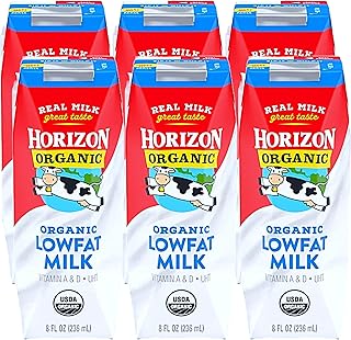 Milk Organic Whole Milk, Shelf Stable Whole Milk Boxes, Horizon Milk Single Serve, 8.0 Fl oz (BETRULIGHT Value Pack of 6) (Low Fat)