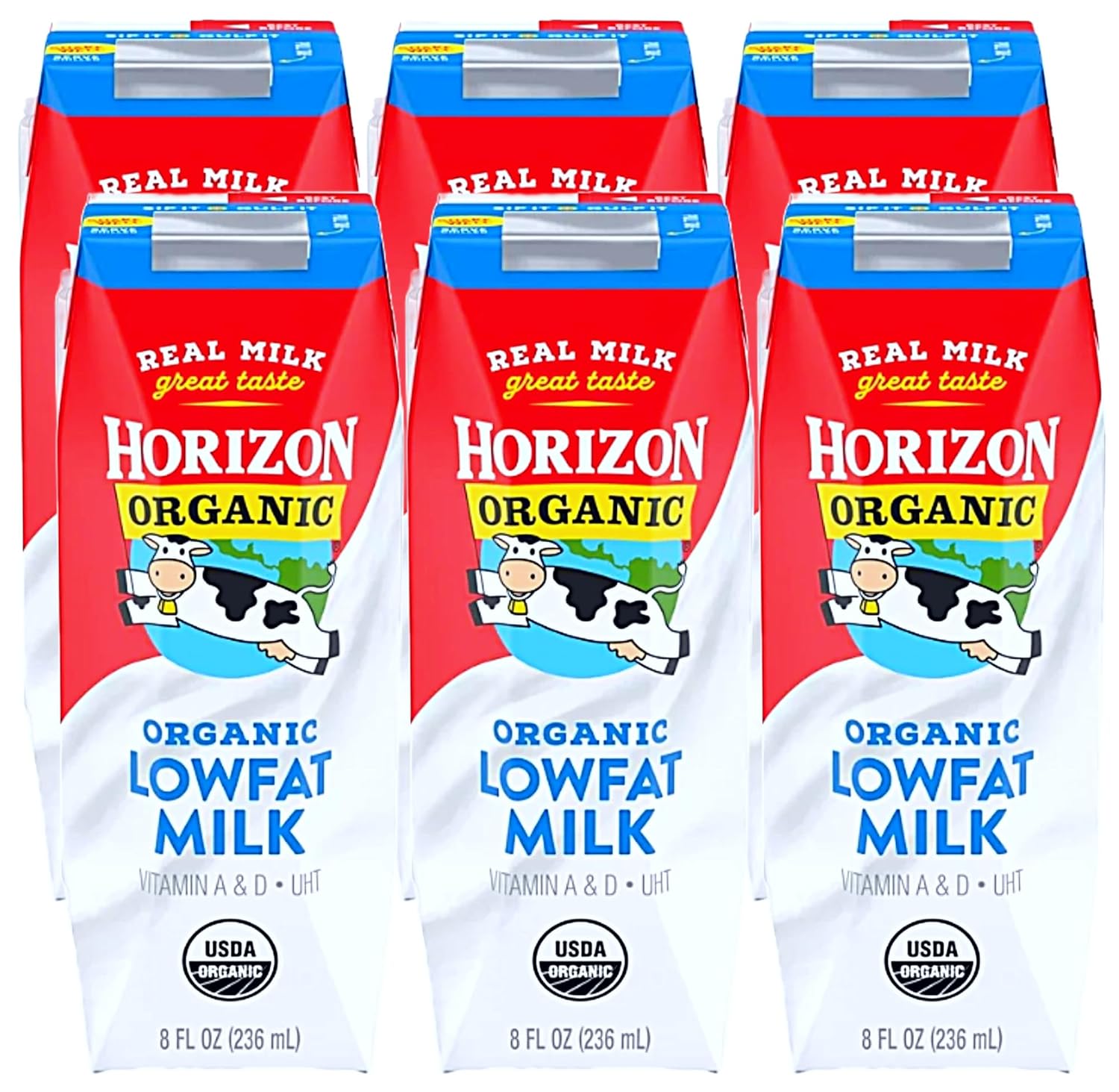 Milk Organic Whole Milk, Shelf Stable Whole Milk Boxes, Horizon Milk Single Serve, 8.0 Fl oz (BETRULIGHT Value Pack of 6) (Low Fat)