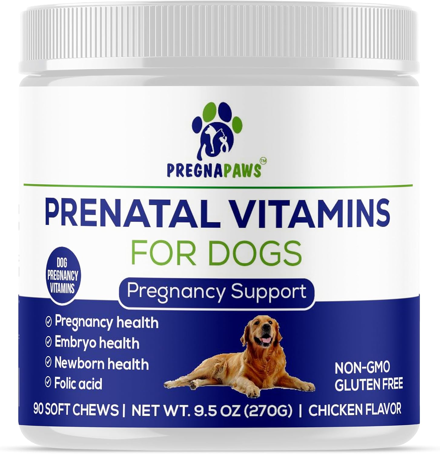 Dog Prenatal Vitamins with Folic Acid, Zinc and Calcium - Prenatal Vitamins for Dogs, 90 Soft Chews - Pregnant Dog Essentials for Milk Production, Proper Fetal Development - Chicken Flavor