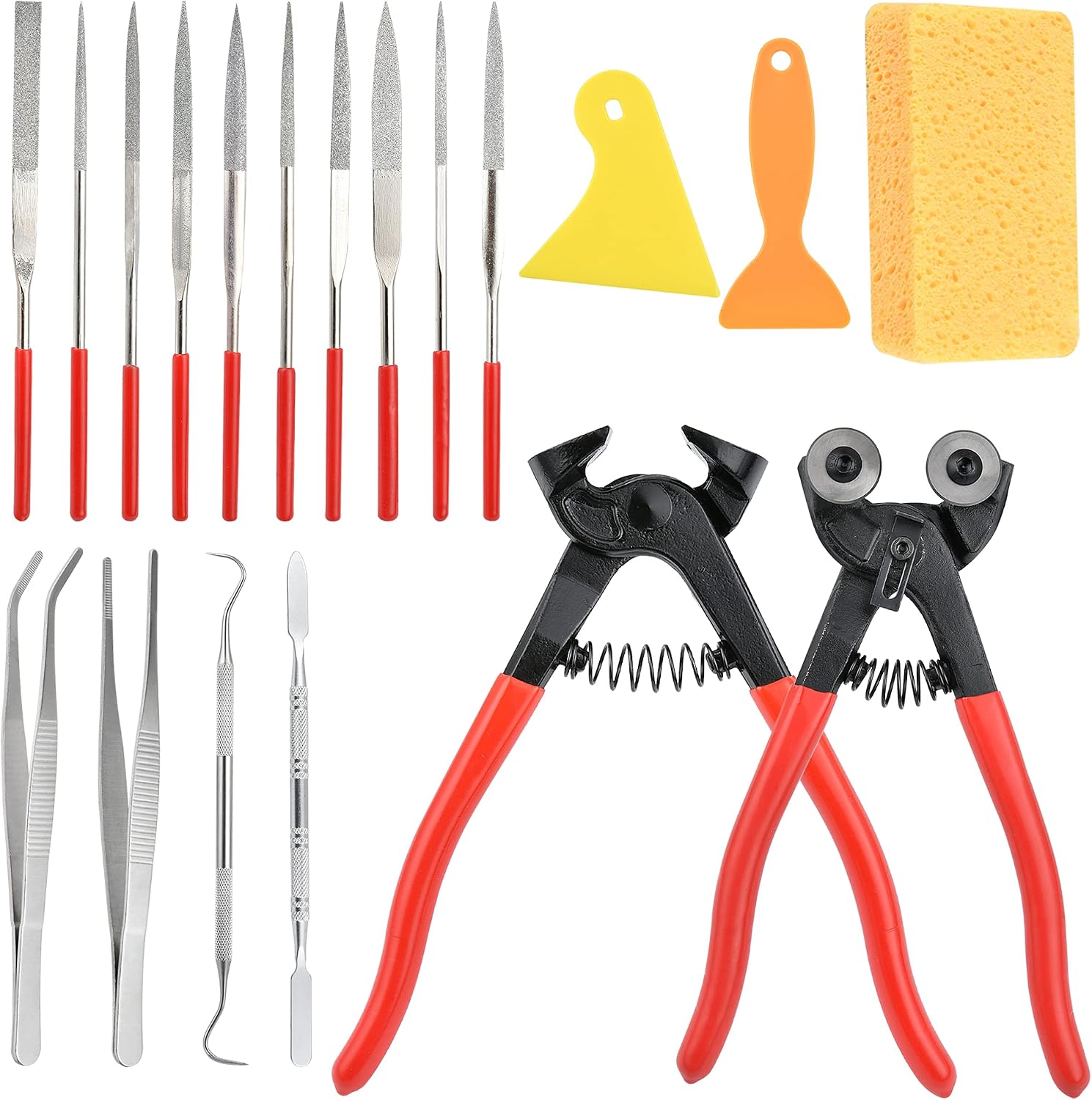 19 Pcs Mosaic Tools Kit, Tile Nippers Glass Mosaic Cutter for Stained Glass