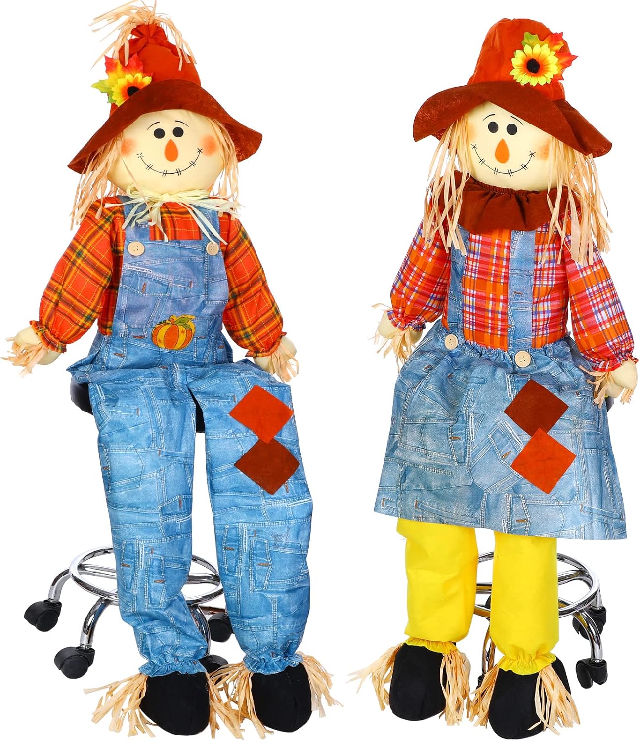 Libima 2 Pack 60" Large Scarecrow Thanksgiving Fall Sitting Scarecrow Halloween Decoration Life Size Scarecrows for Indoor Outdoor Autumn Harvest Decoration for Garden Yard Porch(Charming)