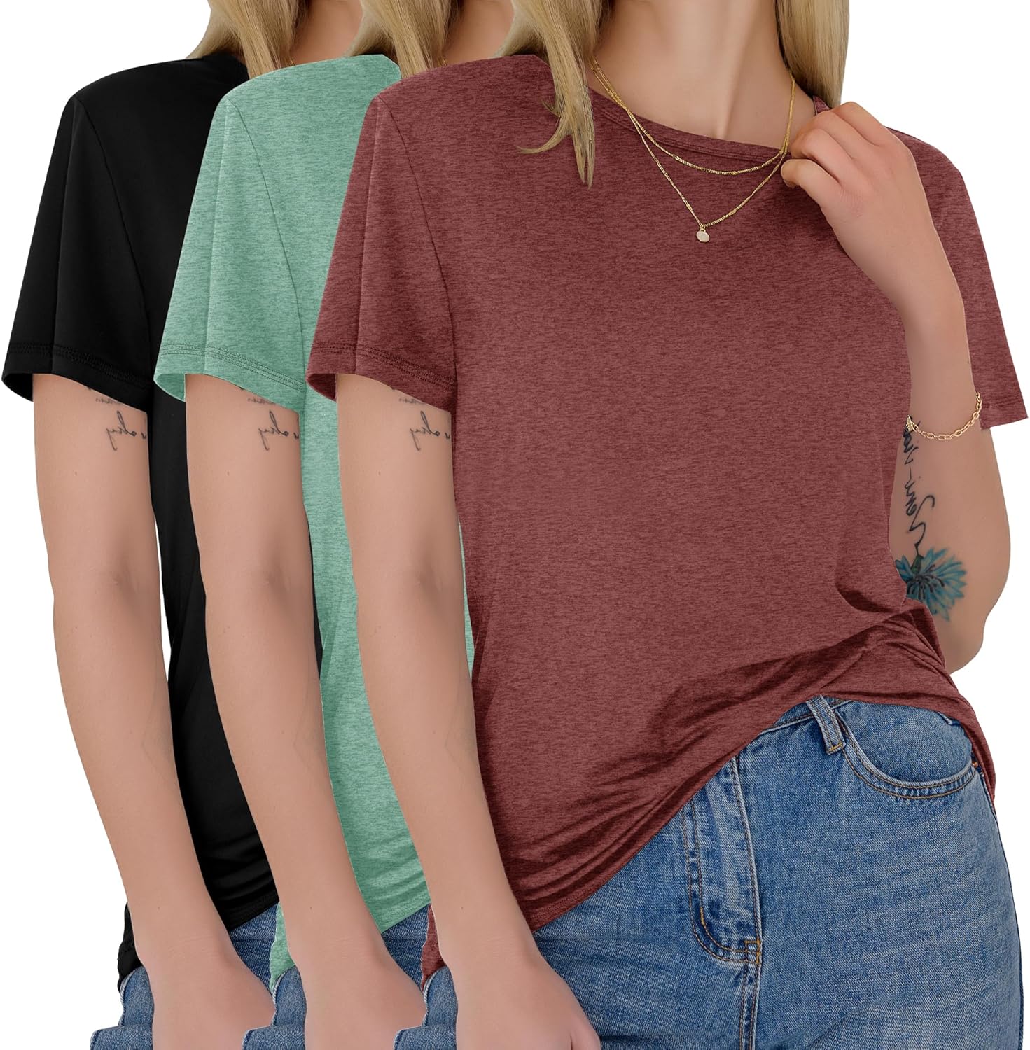 GAYHAY 3 Pack Womens T-Shirts - Short Sleeve Spring Summer Tops Crew Neck Trendy Casual Work Soft Basic Tees for Ladies 2025