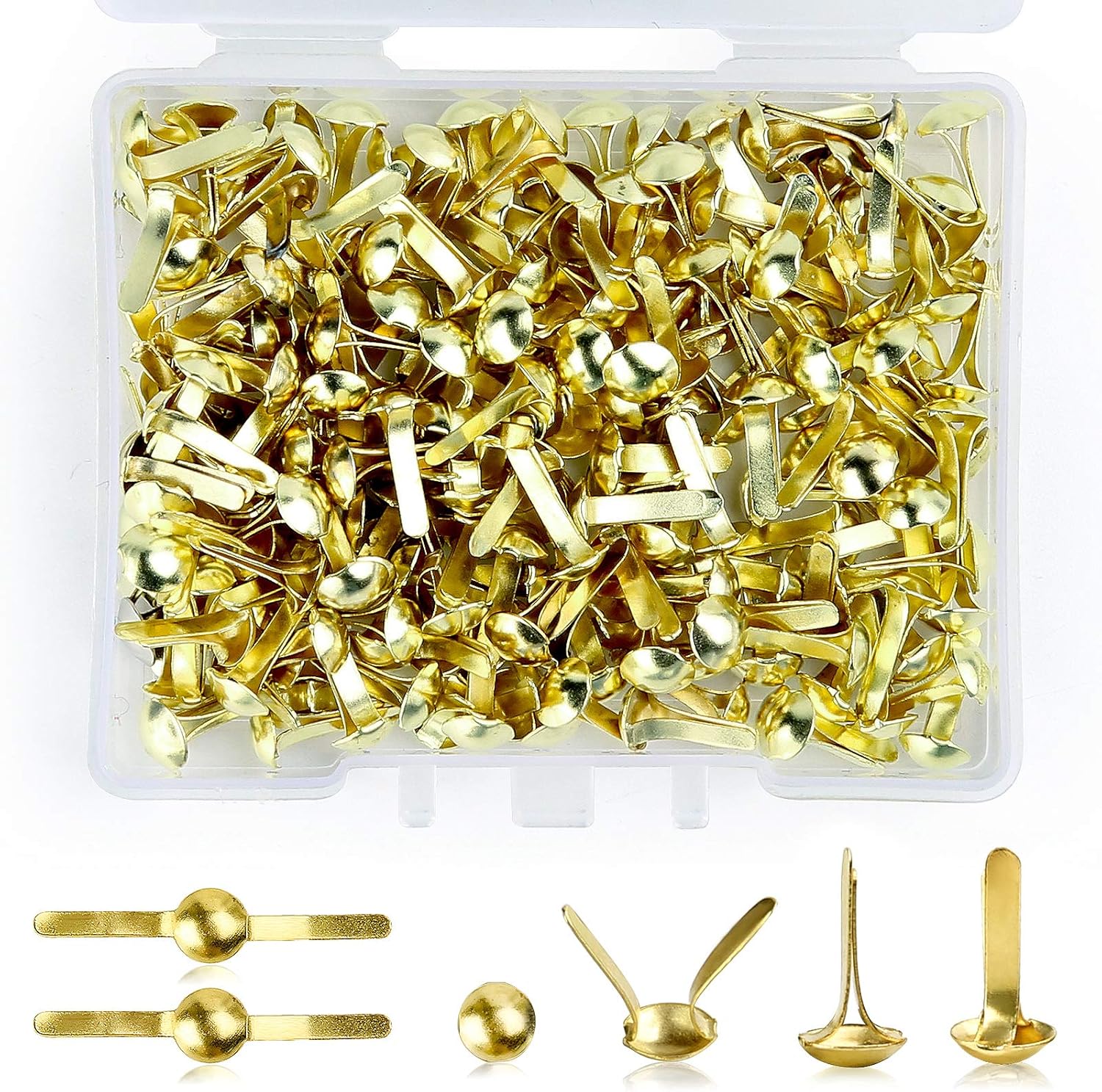 200 Pcs Split Pins, Metal Paper Fasteners Mini Brads, 4.5mm x 8mm Round Scrapbooking Brads Split Pins with Storage Box for Paper Craft DIY Stamping Scrapbooking (Gold)
