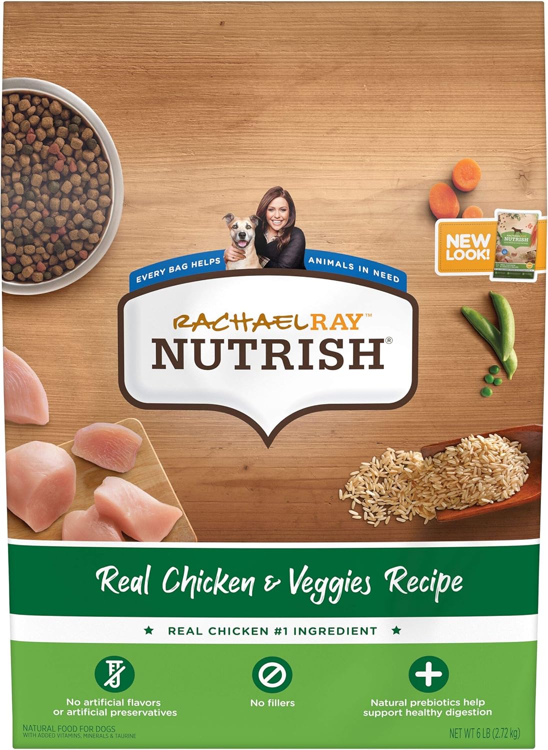 Nutrish Rachael Ray Premium Natural Dry Dog Food with Added Vitamins, Minerals & Taurine, Real Chicken & Veggies Recipe, 6 Pounds (Packaging May Vary)