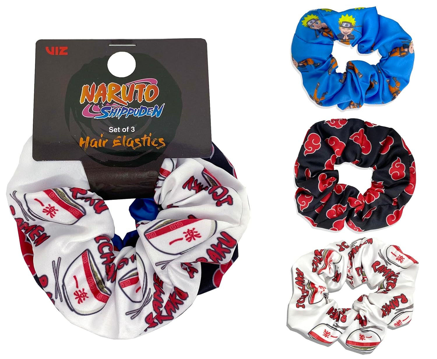 Naruto Scrunchies Set – Anime Hair Ties, Officially Licensed Naruto Shippuden Hair Elastics Pack of 3