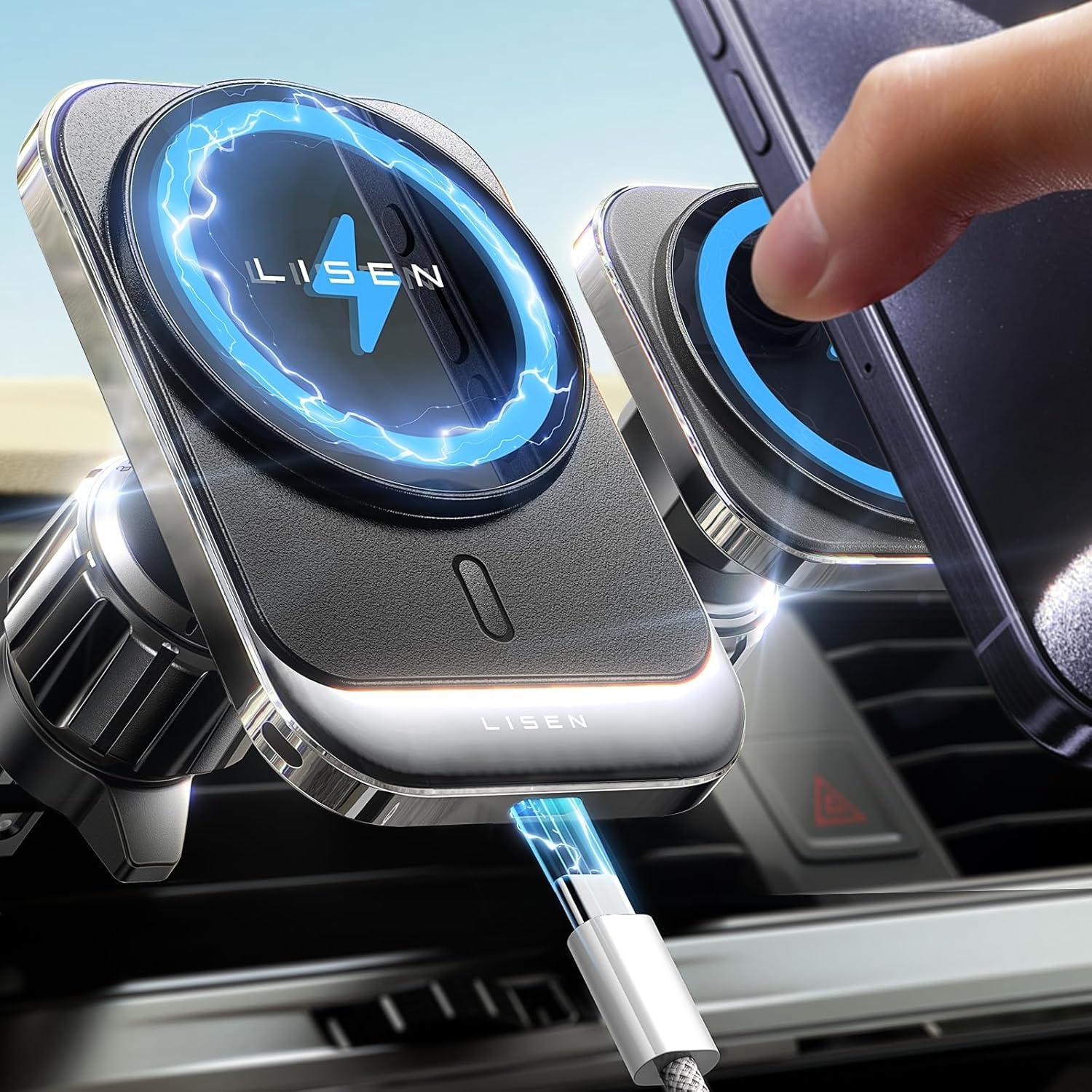 LISEN for MagSafe Car Mount Charger for iPhone 16, 15W Wireless Universal Vent Charger for iPhone 16 Car Accessories Magnetic Phone Holder Mount, Fits iPhone 16 15 Pro Max