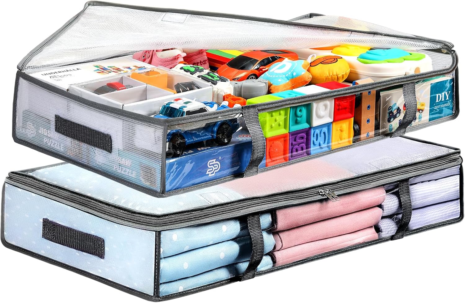 2 Pack Under Bed Storage Containers Bins, Humid-Proof Plastic Underbed Storage Bins, Clothes Storage and Organization Bags, Under the Bed Blanket Storage with Handles for Clothes, Bedroom