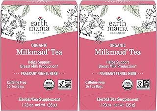 Earth Mama Organic Milkmaid® Tea | Lactation Support Herbal Tea Bags for Breastfeeding, Decaf Lactation Supplement for Increased Breast Milk Production, With Milk Thistle & Fenugreek (16 Count, 2-Pack)