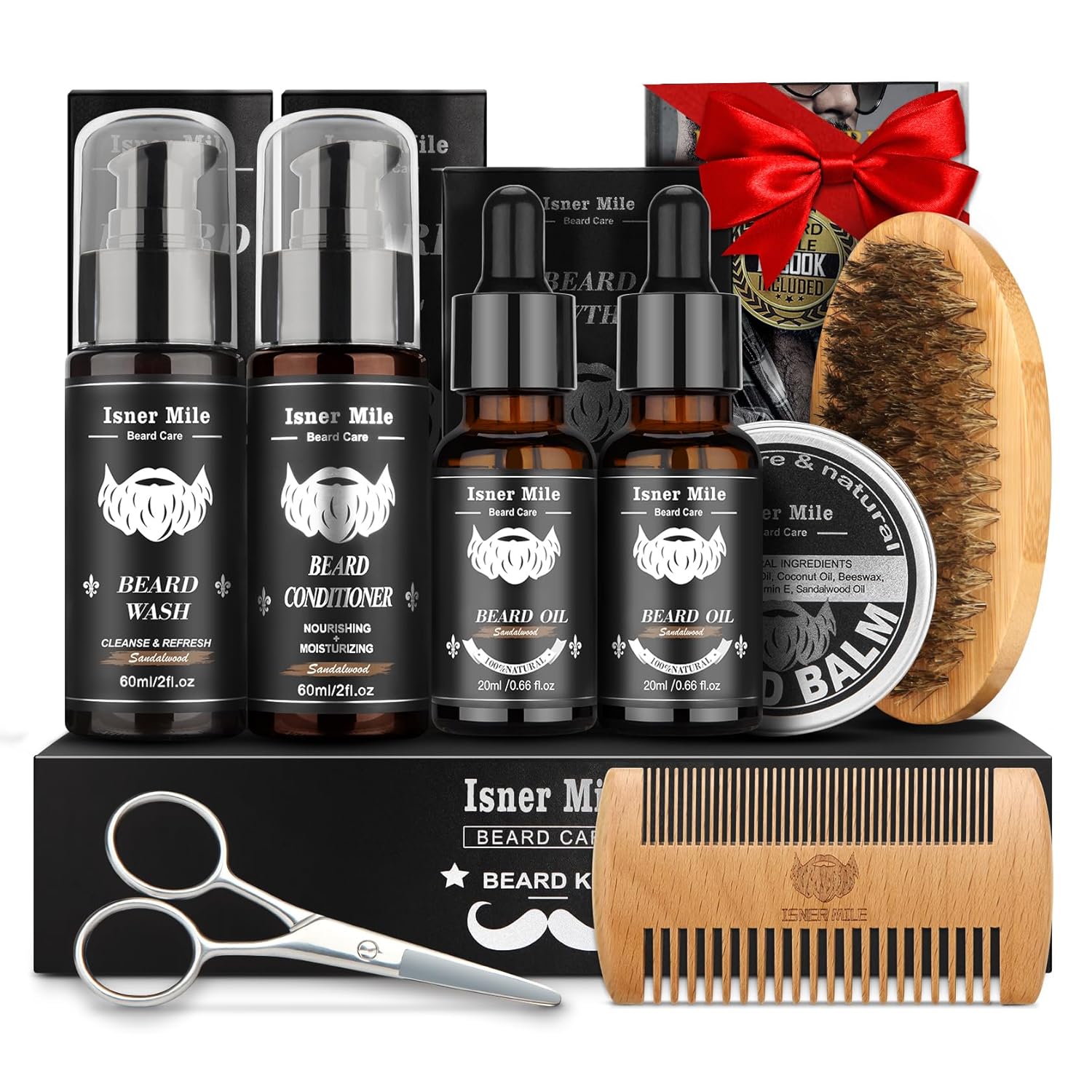 Beard Kit for Men Grooming & Care with 2 Pack Beard Oils, Balm, Wash & Conditioner for After Shave Lotions-Sandalwood, Brush, Combs, Scissors, Valentines Fathers Gifts for Dad Men Him