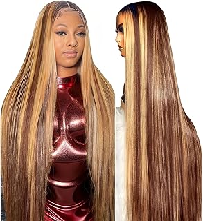30 inch Highlight Ombre Lace Front Wig Human Hair 180% Density 13x4 Hd Transparent Lace Front Wigs Human Hair Honey Blonde 4/27 Highlight Lace Front Wigs Human Hair Straight Wigs Human Hair Color