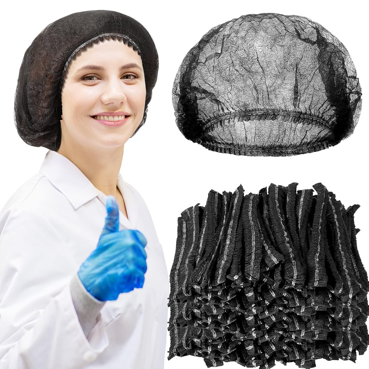Yahenda 500 Pcs Disposable Bouffant Caps Bulk Disposable Cap for Hair Elastic Dust Hairnets for Food Service, Nurses, Labs(Black,21 Inch)