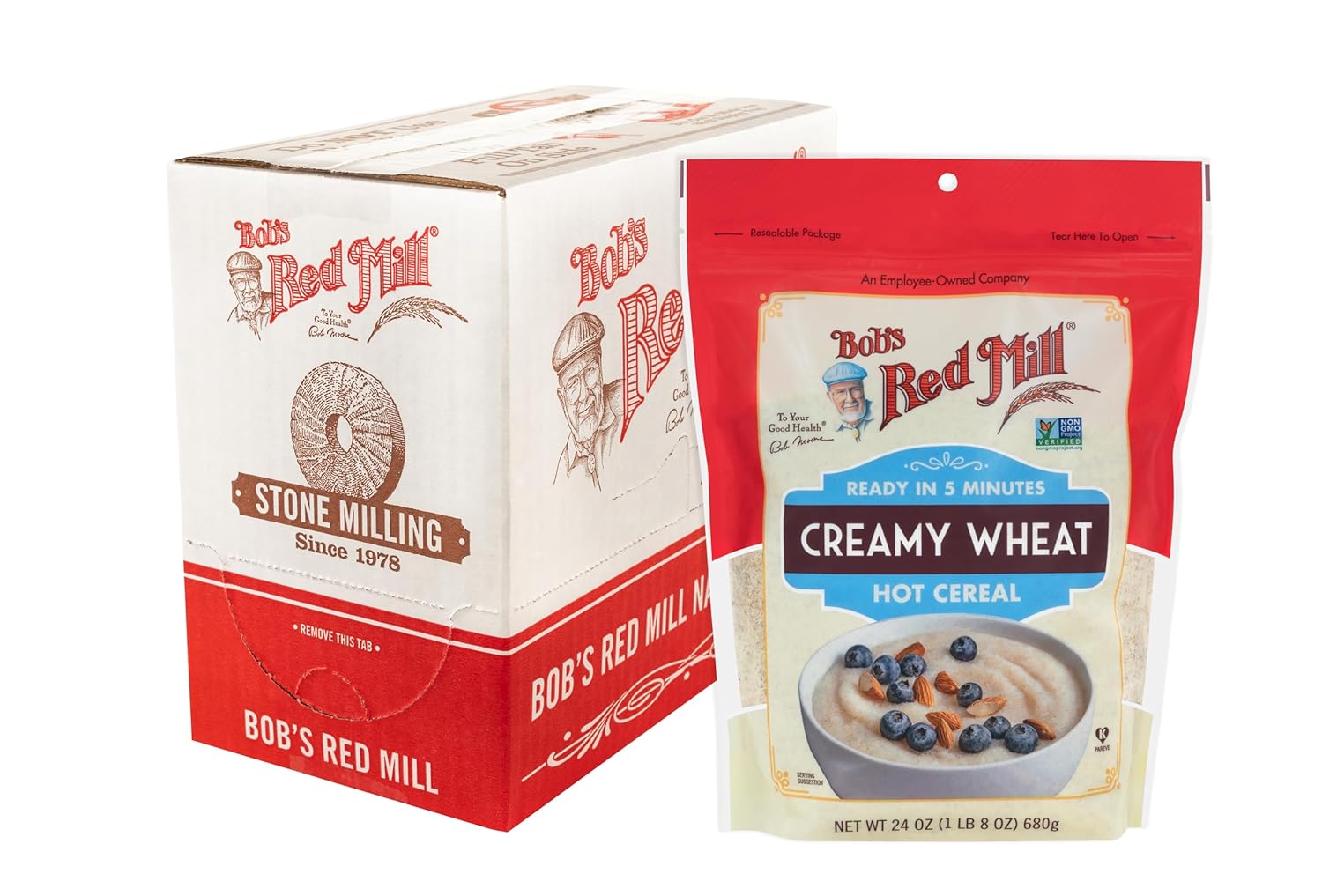 Bob's Red Mill Creamy Wheat Hot Cereal, 24 Oz (Pack of 4) - Vegan, Kosher