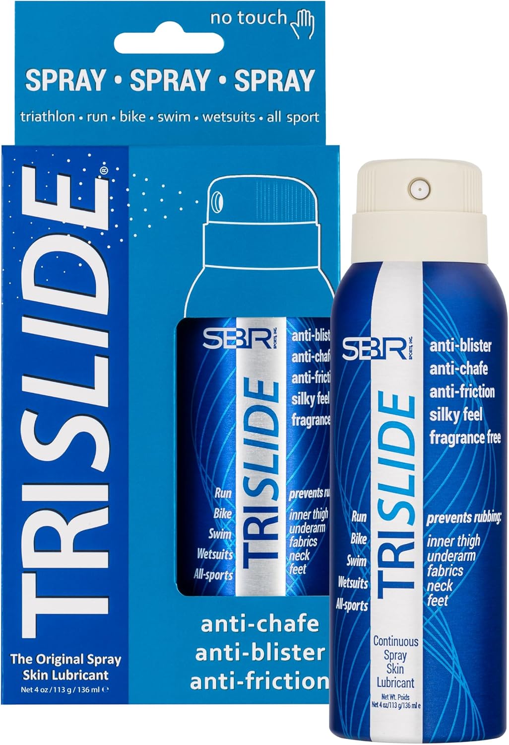 TRISLIDE Anti-Chafe Continuous Spray Skin Lubricant 4oz | Eases Wetsuit, Tech Suit & Ski Boot Entry | Prevents Blistering & Chafing for Triathletes, Runners & Cyclists | Combats Chamois Chafing