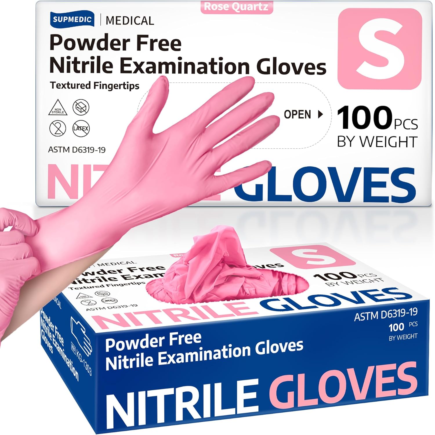 Nitrile Exam Gloves, Powder-Free Latex-Free Disposable Glove for Medical Cooking Esthetician Cleaning, 100 Pcs