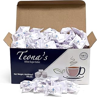 Teona's White Sugar, Individually Wrapped White Sugar Cubes, (152 Cubes) Perfect Sized Sugar Cubes For Tea And Coffee, 1 Pound Box Raw Sugar Cube, Perfect For Entertaining Guest. 100% Beet Root