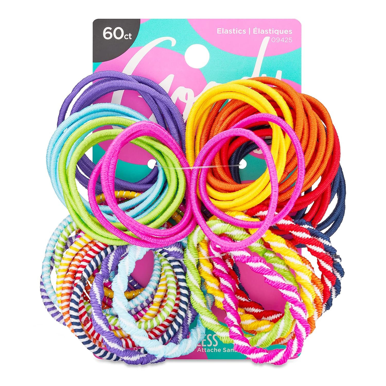 Goody Kids Ouchless Elastic Hair Ties - 60 Ct, Assorted Colors, 2MM Rubber Bands for Hair, Pain-Free Hair Accessories for Girls & Boys, Made for Long-Lasting Braids, Ponytails & More, For Fine Hair