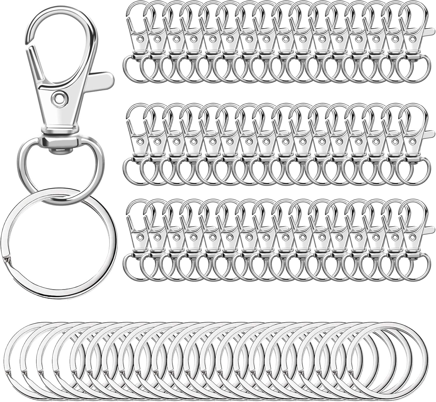 100PCS Swivel Snap Hooks with Key Rings, 50Pcs Key Chain Clip Hooks and 50Pcs Key Rings, Lanyard Lobster Claw Clasps for Keychains Jewelry Art Crafts