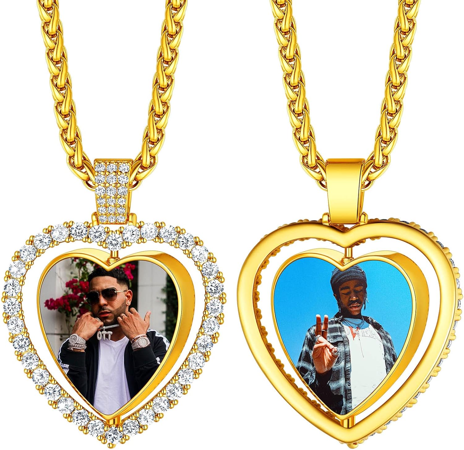 Custom4U Personalized Photo Necklace,Sparkly Cubic Zirconia Charm Picture Pendant (Gift Package)