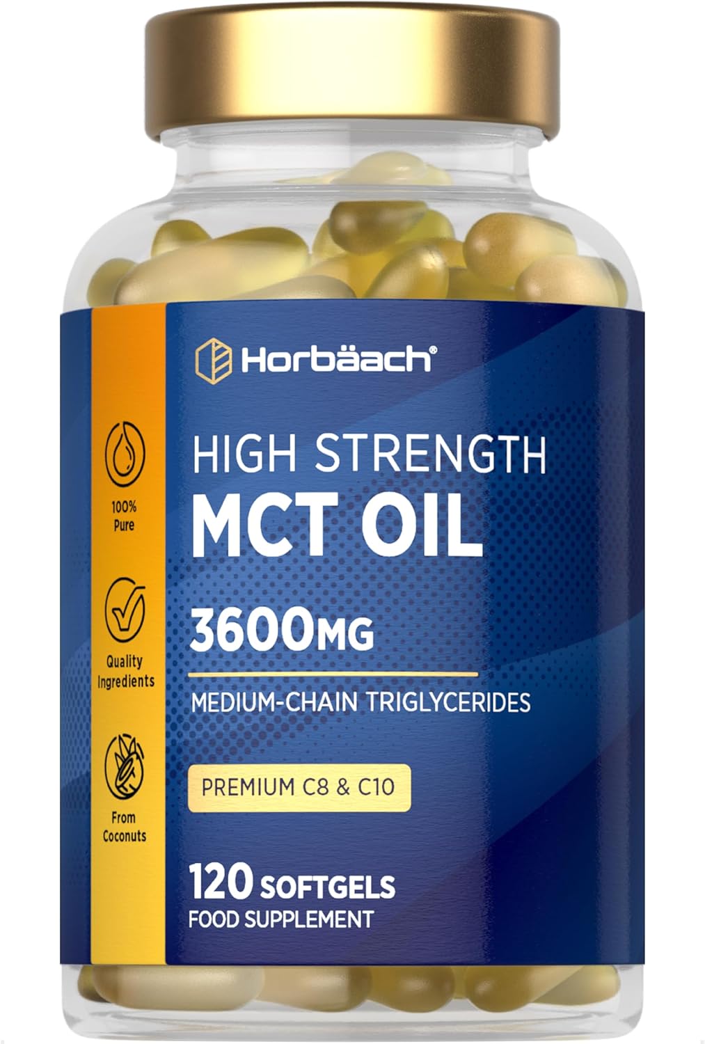 MCT Oil Capsules 3600mg | C8 & C10 | High Strength | Keto Diet Supplement | 120 Softgels | by Horbaach