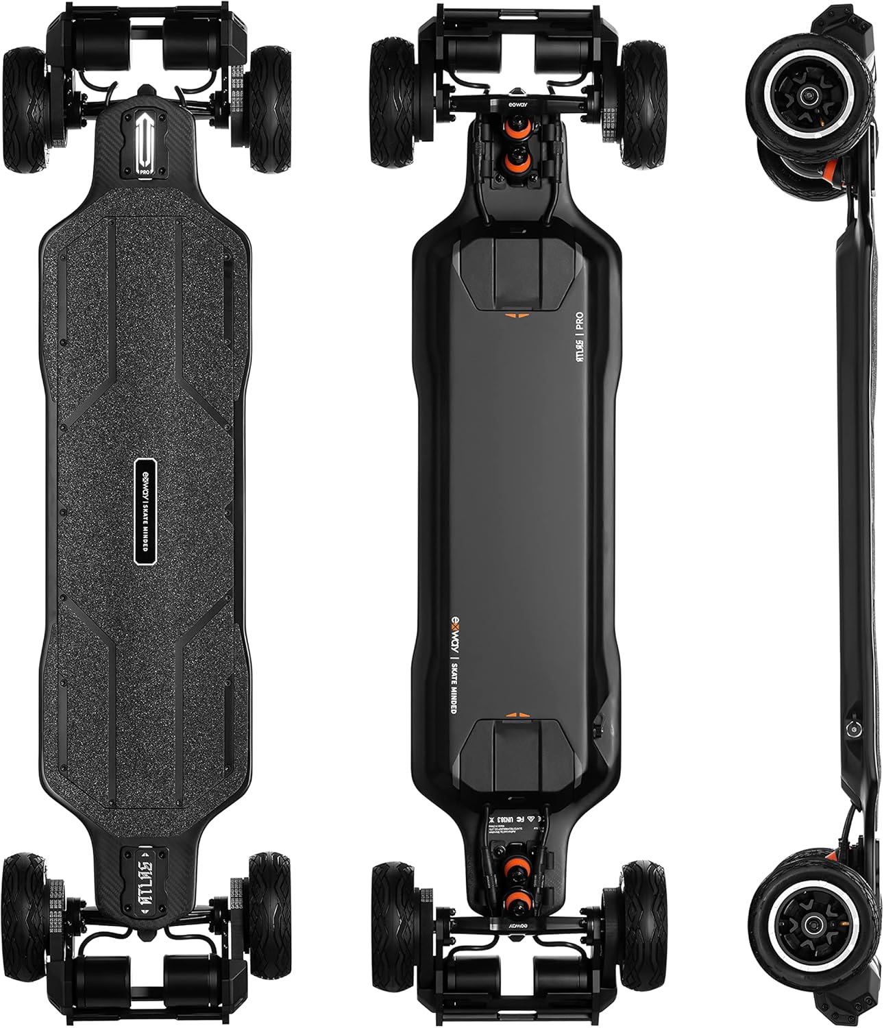 Exway Atlas/Atlas Pro All-Terrain Off Road Electric Skateboards, Top Speed of 35 Mph, 24 Miles Range Mountain Board, Optional AUXPack Battery, Professional Electric Longboard for Adults