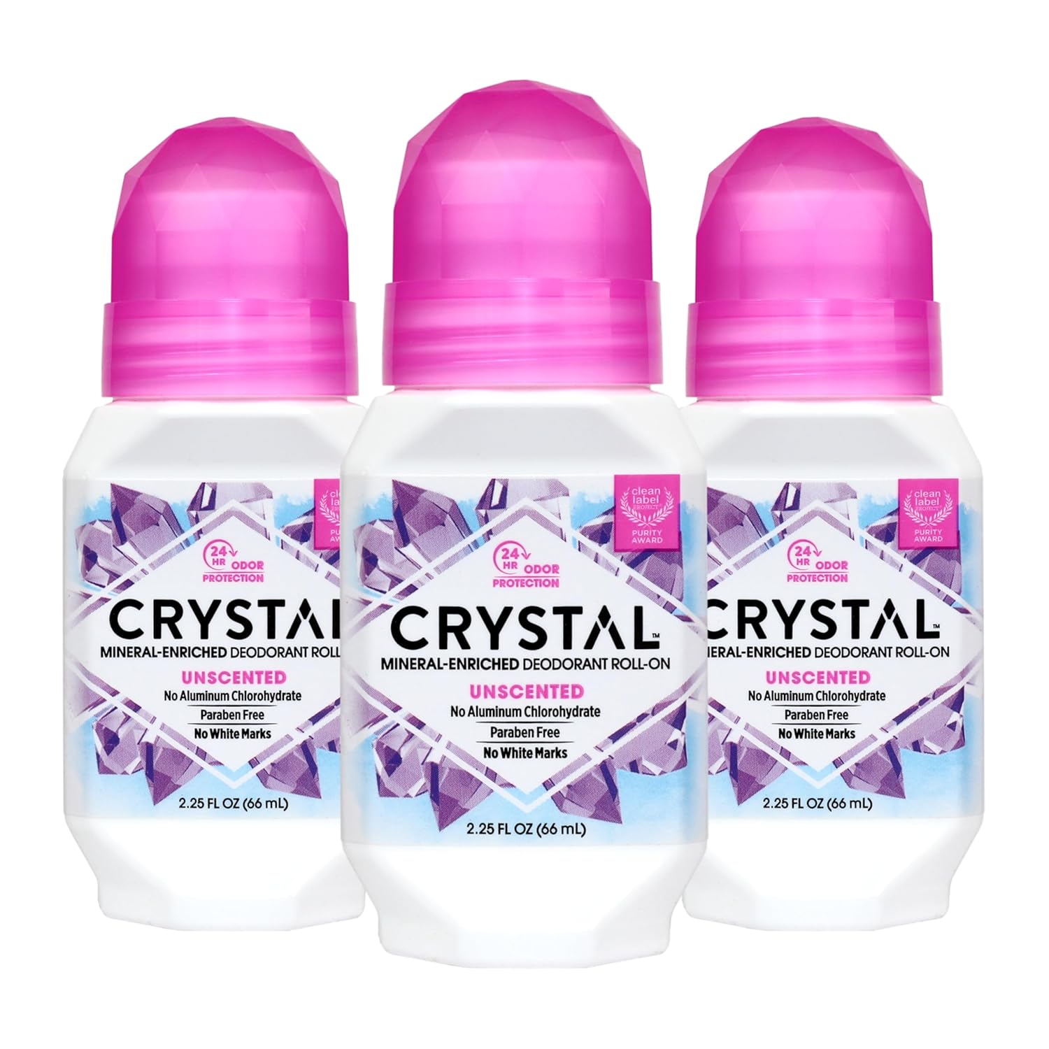 CRYSTAL Deodorant - Mineral Roll on Vegan Deodorant for Women and Men, Unscented - 2.25 fl. oz. (3 Pack) (Packaging May Vary)