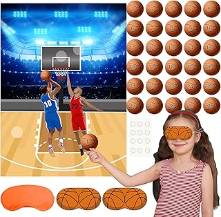 PLULON Basketball Party Game for Kids Pin The Basketball on The Hoop Game Basketball Poster with Basketball Stickers for Boys Girls Birthday Party Wall Decorations Classroom Activities